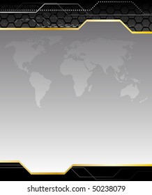 High-tech black background with earth map. Clip-art