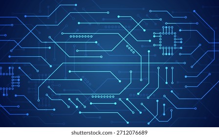 Fondo de placa de circuito azul de alta tecnología con líneas y conexiones digitales brillantes, patrón de tecnología futurista para el procesamiento de datos, electrónica, redes y conceptos de innovación.