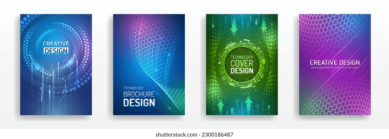 High-tech brochure flyer template. Abstract hexagonal futuristic design concept. Technology background design, booklet, leaflet, annual report layout. Science cover design for business presentation.