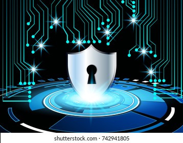 High-Tech Circuit Board and key lock virtual technology background, abstract technology background, Cyber Security Data Protection Business Technology Privacy concept, vector illustration background.