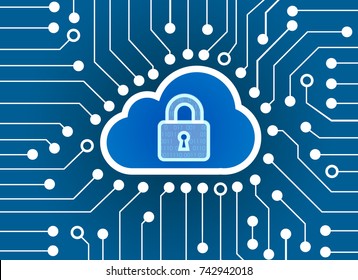 High-Tech Circuit Board and key lock and cloud technology background, abstract technology background, Cyber Security Data Protection Business Technology Privacy concept, vector illustration background