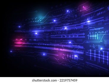 High-tech circuitry abstract background that curves perspective has a glow. There are many glowing dots, futuristic, technology, internet.