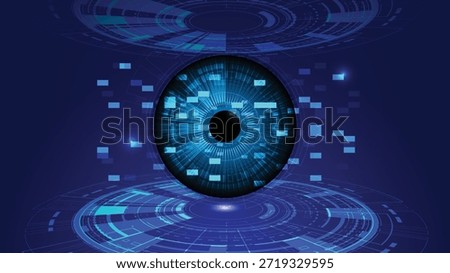 A high-tech concept of a digital eye scanning system with biometric HUD interfaces for cybersecurity and identification.