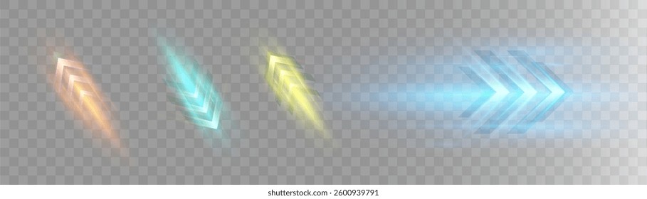 High-tech concept of a glowing arrow moving in the direction of increase. Dynamic high-speed streaming data traffic.