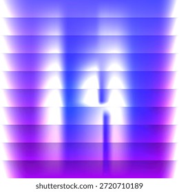 Un fondo digital de alta tecnología con una rica transición de color violeta y azul real. Las Horizontales barras de vidrio crean una textura rítmica con una luz blanca brillante que brilla desde atrás, perfecta para temas de seguridad cibernética o software
