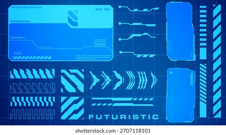 Panel de control digital de alta tecnología que muestra bloques de interfaz de usuario azul en capas, líneas de datos y componentes de interfaz futuristas modernos.