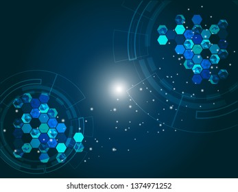 High-tech digital technology circuit, concept, technology, hexagon elements, with gradient corner polygonal on dark blue background. vector illustration abstract