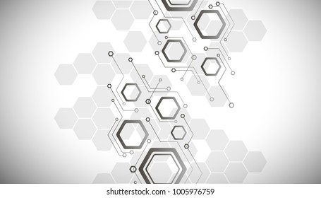 High-tech digital technology, the concept of digital telecommunication technology. Vector abstraction of a futuristic hexagon on a white background gray background