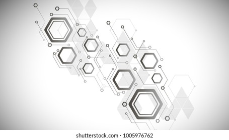 High-tech digital technology, the concept of digital telecommunication technology. Vector abstraction of a futuristic hexagon on a white background gray background