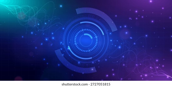 Elemento de alta tecnología de fondo brillante con líneas curvas sobre fondo azul. Concepto de red de datos digitales. Ilustración vectorial