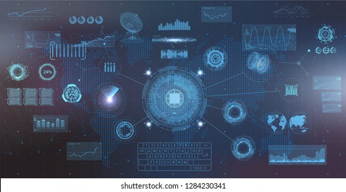 Hightech elements set, HUD UI style. Futuristic user interface Head-up display elements for the web and app. HUD set. Template UI for app and virtual reality