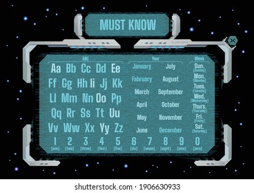 High-tech frame with alphabet and months.