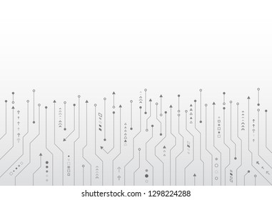 High-tech futuristic background texture. Circuit board with various technology elements. Vector illustration