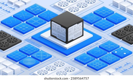 High-tech Futuristic Data Center with advanced servers, cooling systems, and layered architecture. Emphasizing innovation in digital infrastructure and cutting-edge computing technology.