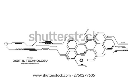 High-tech hexagon geometric connection system. Abstract circuit board technology processing business background. UI design elements. Vector illustration.