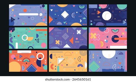 High-tech layout with abstract geometric elements in vibrant neon colors and futuristic composition.