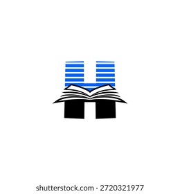 Letra de alta tecnologia H logo fundindo um livro com padrões de circuito. Design vetorial para data centers de IA, ensino técnico e centros de conhecimento digital futurista
