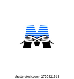 Logotipo de letra M de alta tecnología que fusiona un libro con patrones de circuito. Diseño de Vectores para centros de datos de IA, educación tecnológica y centros de conocimiento digital futurista