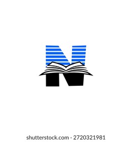 Logotipo de letra N de alta tecnología que fusiona un libro con patrones de circuito. Diseño de Vectores para centros de datos de IA, educación tecnológica y centros de conocimiento digital futurista