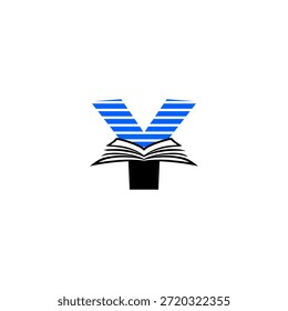 Logotipo de letra Y de alta tecnología que fusiona un libro con patrones de circuito. Diseño de Vectores para centros de datos de IA, educación tecnológica y centros de conocimiento digital futurista