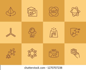 High-tech line icon set. Molecule model, AR projection, artificial satellite. Modern technology concept. Can be used for topics like augment reality, VR devices, 3D designing