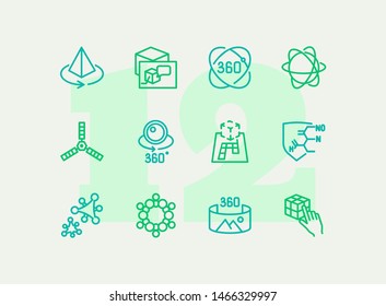 High-tech line icon set. Molecule model, AR projection, artificial satellite. Modern technology concept. Can be used for topics like augment reality, VR devices, 3D designing