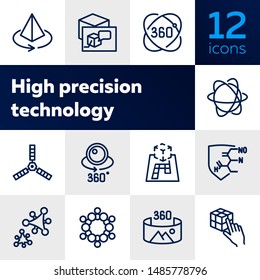 High-tech line icon set. Molecule model, AR projection, artificial satellite. Modern technology concept. Can be used for topics like augment reality, VR devices, 3D designing