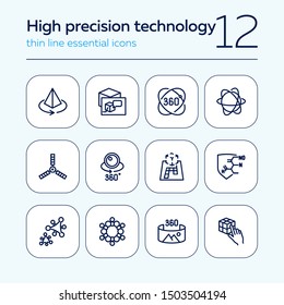 High-tech line icon set. Molecule model, AR projection, artificial satellite. Modern technology concept. Can be used for topics like augment reality, VR devices, 3D designing
