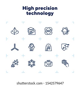 High-tech line icon set. Molecule model, AR projection, artificial satellite. Modern technology concept. Can be used for topics like augment reality, VR devices, 3D designing