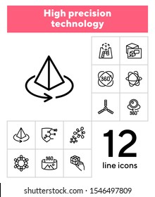 High-tech line icon set. Molecule model, AR projection, artificial satellite. Modern technology concept. Can be used for topics like augment reality, VR devices, 3D designing