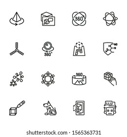 High-tech line icon set. Molecule model, AR projection, artificial satellite. Modern technology concept. Can be used for topics like augment reality, VR devices, 3D designing