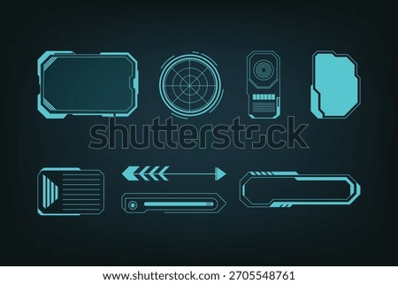 High-tech neon HUD overlay pack with sleek sci-fi frames, digital grids, and UI elements for gaming and technology visuals.