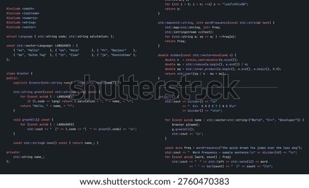 High-Tech Programming Environment Showing Hello World Source Code in Modern Fast Language with Precise Syntax Colors and Minimal UI Design.