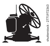 High-Tech Satellite Radar Dish Station Silhouette Vector Illustration for Space Communication Weather Tracking and Surveillance Systems Design