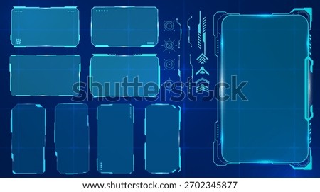 High-Tech Target HUD Display Set With Neon UI Panels. A high-tech HUD display set featuring neon panels, target markers, and futuristic digital interface components.