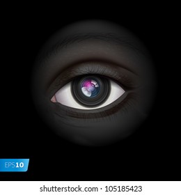 High-tech technology background with camera lens eye, vector Eps10 image.