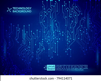 High-tech technology background texture. Blue circuit board vector illustration.