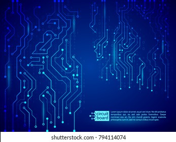 High-tech technology background texture. Blue circuit board vector illustration.