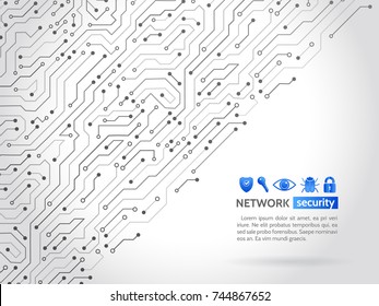 High-tech technology background texture. Circuit board vector illustration. Network security icons