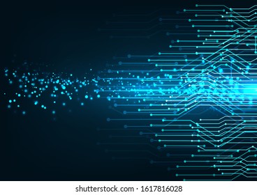 High-tech technology . Blue circuit board and connection system Trace Data Transfer . Digital Energy Vector Abstract Background. 