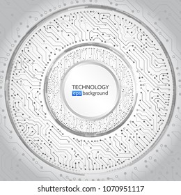 High-tech technology round background texture. Circle circuit board vector illustration. Communication and engineering concept.