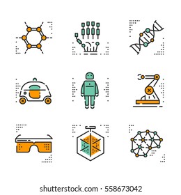 High-tech vector icons set on white background. Innovations in technology topic.
