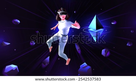 High-Tech VR Space Adventure Innovative Visuals for Gaming, Metaverse, and Immersive Experiences-vector illustration