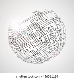 High-Technology Abstract Background with Globe for Global Network Connections. Vector Illustration.