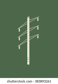High-voltage power line tower on green background. Isometric style. Clear, simple, editable vector illustration. Can be used for cover design, web icon, seamless industrial background