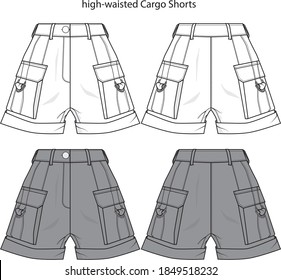 plantilla vectorial de cargo Shorts de alta cintura