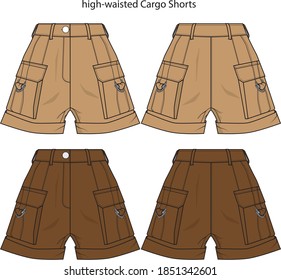 plantilla vectorial de cargo Shorts de alta cintura