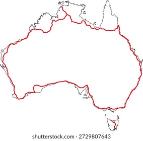 Highway 1 on the Outline Map of Australia