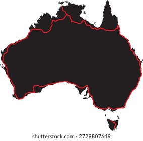Highway 1 auf einer Silhouette-Karte von Australien