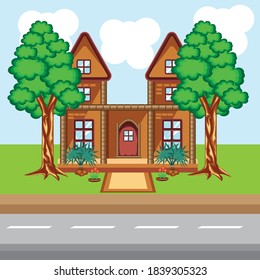 The highway abandoned old mansion
vector illustration 